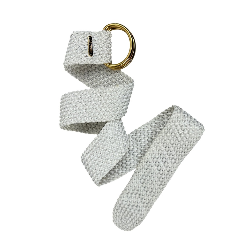 Lauren Belt Womens Small White Braided Double O-Ring Gold Hardware Casual Preppy